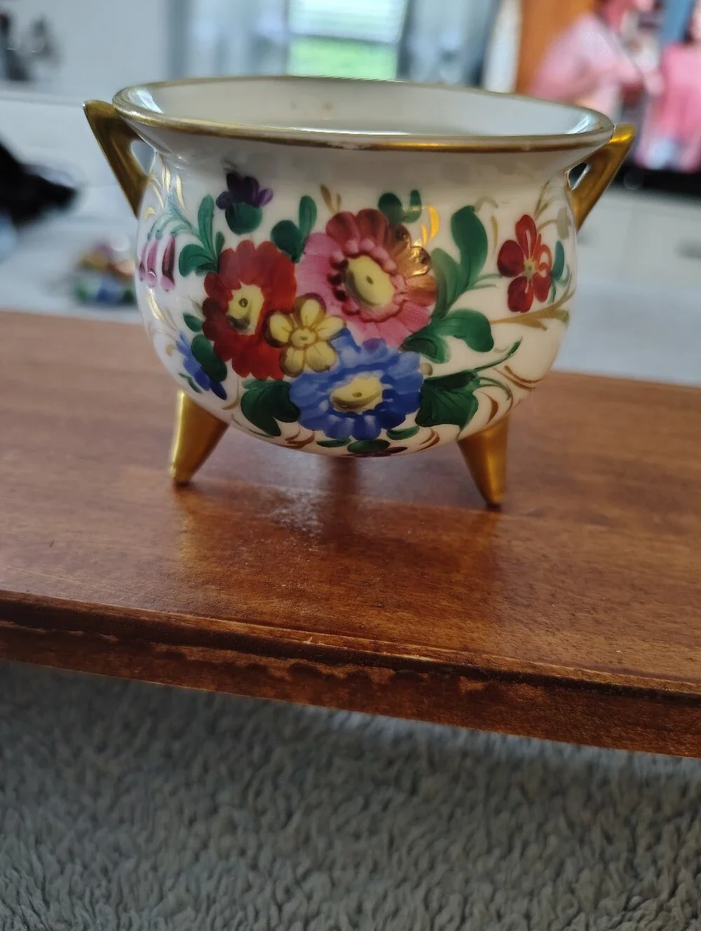 Vintage Footed Porcelain Sugar Bowl with Pink Rose and Gold Trim